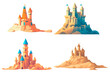 Set of cartoon sand castles. Generative ai