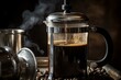 Close-up of a full French press with flavorful coffee. Generative AI