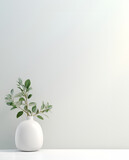 Fototapeta  - Minimalistic white mock up shelf scene with a green plant, product presentation concept 