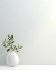 Minimalistic white mock up shelf scene with a green plant, product presentation concept 