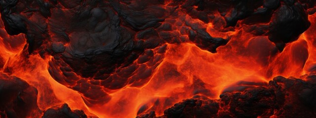 Wall Mural - Lava texture fire background rock volcano magma molten hell hot flow flame pattern seamless. Earth lava crack volcanic texture ground fire burn explosion stone liquid black red inferno planet relief.