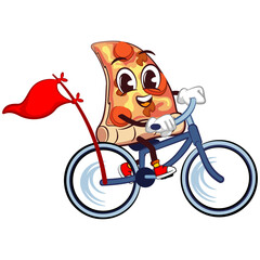 Wall Mural - vector mascot character of a slice of cycling pizza