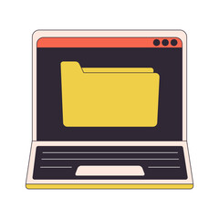 Poster - Folder on laptop screen flat line color isolated vector object. Storage. Editable clip art image on white background. Simple outline cartoon spot illustration for web design