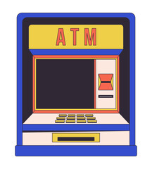 Poster - Automated banking machine flat line color isolated vector object. Transaction. Financial operation. Editable clip art image on white background. Simple outline cartoon spot illustration for web design