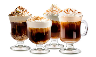 Wall Mural - Set of Irish Coffee cocktails with whipped cream, brewed coffee and Irish whiskey