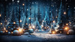 Christmas tree decoration in winter forest with northern lights in the night sky
