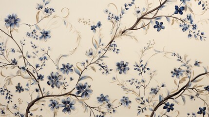 Sticker -  a painting of blue flowers on a white wall with a blue background.  generative ai