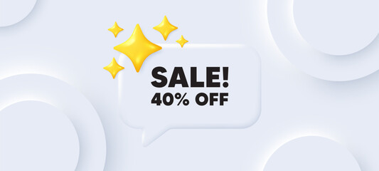 Poster - sale 40 percent off discount. neumorphic background with chat speech bubble. promotion price offer s