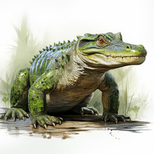 Watercolor Alligator Clipart, Generative Ai