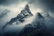 majestic peak obscured by mist. Generative AI