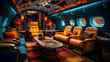 Vibrant and luxurious interior of a private jet