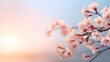 A serene cherry blossom scene petals gently falling against a pastel sunset. 