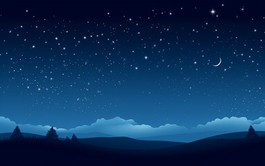 Wall Mural - night landscape with moon and stars.