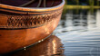 Close-up of the intricate craftsmanship of a classic wooden canoe. 