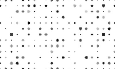 Poster - Seamless background pattern of evenly spaced black coronavirus symbols of different sizes and opacity. Illustration on transparent background