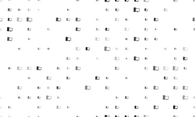 Poster - Seamless background pattern of evenly spaced black desktop symbols of different sizes and opacity. Vector illustration on white background