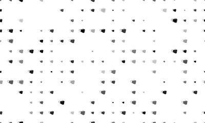 Poster - Seamless background pattern of evenly spaced black mask symbols of different sizes and opacity. Vector illustration on white background