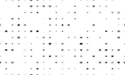 Poster - Seamless background pattern of evenly spaced black square academic cap symbols of different sizes and opacity. Illustration on transparent background