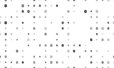 Poster - Seamless background pattern of evenly spaced black christmas wreath symbols of different sizes and opacity. Illustration on transparent background