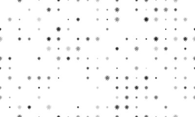 Poster - seamless background pattern of evenly spaced black coronavirus symbols of different sizes and opacit