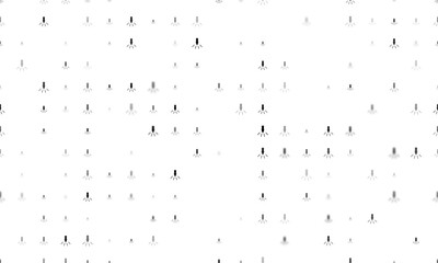 Poster - Seamless background pattern of evenly spaced black garland light bulb symbols of different sizes and opacity. Vector illustration on white background