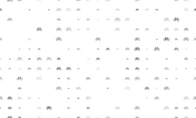 Poster - Seamless background pattern of evenly spaced black bicycle symbols of different sizes and opacity. Vector illustration on white background