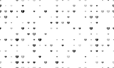 Poster - Seamless background pattern of evenly spaced black broken heart symbols of different sizes and opacity. Vector illustration on white background