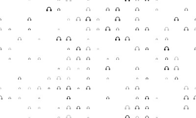 Poster - Seamless background pattern of evenly spaced black headphones symbols of different sizes and opacity. Illustration on transparent background