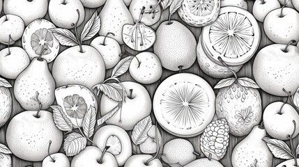 Wall Mural - Hand drawn fruits pattern background, AI generated Image