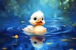 Cartoon Duck: Lovable Duck Paddling Happily in Peaceful Pond, Creating Gentle Ripples, generative AI