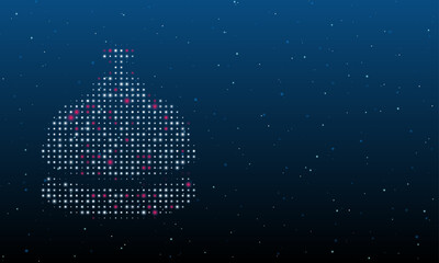 Poster - On the left is the reception bell symbol filled with white dots. Background pattern from dots and circles of different shades. Vector illustration on blue background with stars