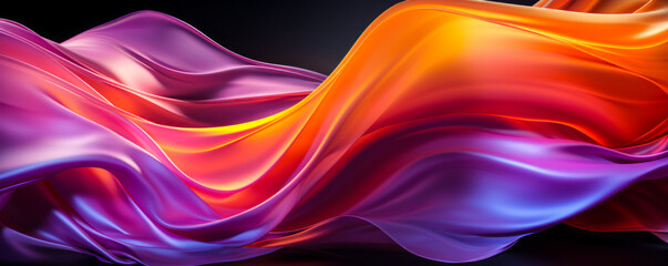 Poster - Sophisticated 3D Wave Abstract: Bright Gold and Purple Silk Fabric