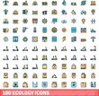 © ylivdesign - 100 ecology icons set. Color line set of ecology vector icons thin line color flat on white