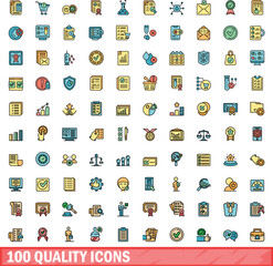 Sticker - 100 quality icons set. Color line set of quality vector icons thin line color flat on white