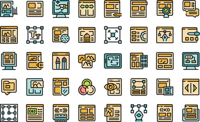 Poster - Interface designer icons set outline vector. Person system. Computer designer thin line color flat on white