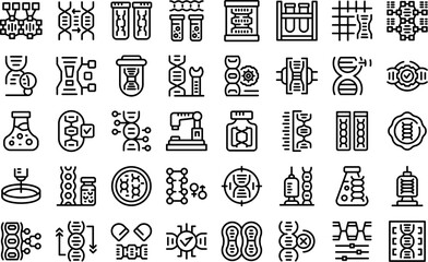 Poster - gene therapy icons set outline vector. science cell therapy. future dna health
