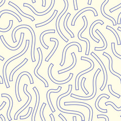 Poster - Monochrome geometric seamless pattern. Blue outline curved lines