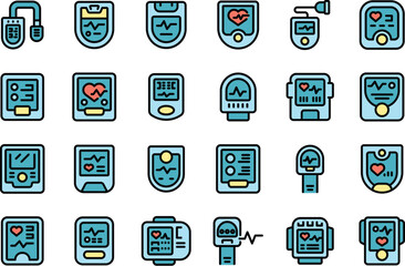 Aufkleber - Pulse oximeter icons set outline vector. Health monitor. Sensor rate thin line color flat on white