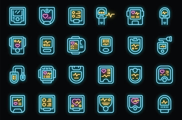 Aufkleber - pulse oximeter icons set outline vector. health monitor. sensor rate neon color on black