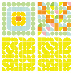 Poster - abstract geometric background with circles and squares in yellow, pink and green. Seamless vector pattern with circles and squares in yellow and blue
