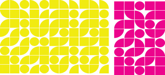 Poster - abstract geometric background with circles and squares in yellow, pink and green. Seamless vector pattern with circles and squares in yellow and blue