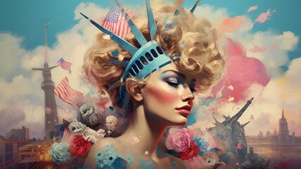 Sticker - young patriotic american woman with headdress