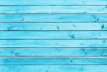 Horizontal Blue Wood Background. Green Paint Wood Texture. Vibrant Color Plank. Blue Color Impregnated Wood Pattern. Bright Backdrop. Outdoor Woden Long Stripes. Natural Lines Pattern.