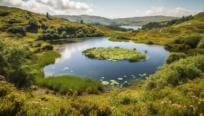 Naklejka na meble Tranquil scene of a mountain range reflected in a pond generated by AI