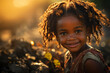 African child, African-American baby, Afro-American smiles as he looks at the camera. happy childhood, chherful, beautiful and pretty boy or girl. race, lifestyle.