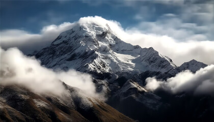 Poster - Majestic mountain peak, panoramic landscape, extreme terrain, tranquil scene generated by AI