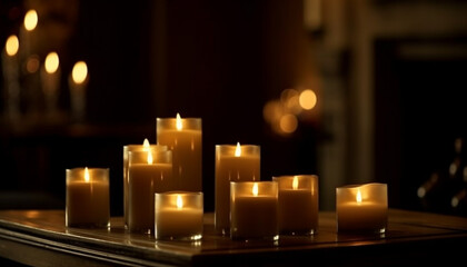 Canvas Print - The glowing flame illuminates the tranquil scene of candlelight decoration generated by AI