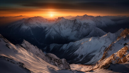 Poster - Tranquil mountain range, majestic peak, frozen beauty in nature generated by AI