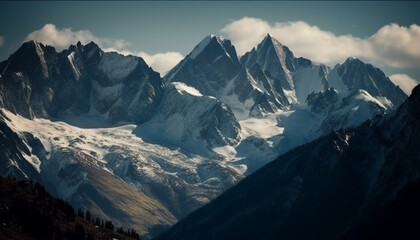 Poster - Panoramic adventure in majestic mountain range, high up in extreme terrain generated by AI