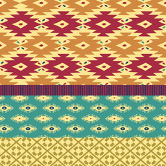 Tribal seamless colorful geometric pattern. Striped hand painted aztec seamless pattern with ethnic and tribal motifs.Watercolor seamless geometric pattern.Ethnic background.